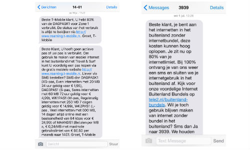 Voorbeeld waarschuwings sms provider